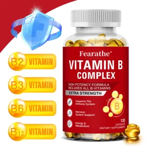 Fearathe Vitamin B-Complex Supplement – Extra Strength B12, B2, B3, B6, Folic Acid & Biotin for Energy, Brain & Immune Health (120 Capsules)