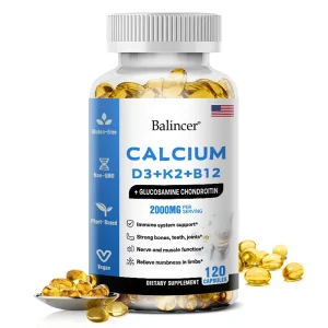 Fearathe Calcium + D3 + K2 + B12 Capsules – Bone Strength, Joint Support & Muscle Health (120 Capsules)