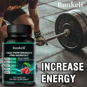 Bunkell Pre-Workout Supplement – Amino Acids, Creatine HCL & Beta-Alanine for Explosive Energy, Focus & Muscle Performance (120 Capsules)