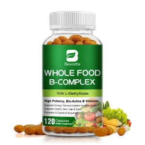 BEWORTHS Vitamin B Complex – Complete B1–B12 Whole Food Formula for Stress, Energy & Immune Support (120 Capsules)